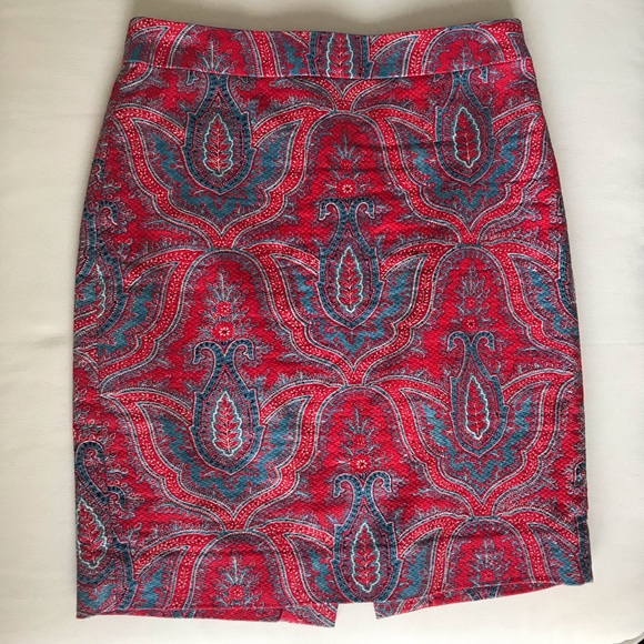 J. Crew Dresses & Skirts - J.Crew Red & Blue Paisley Pencil Skirt